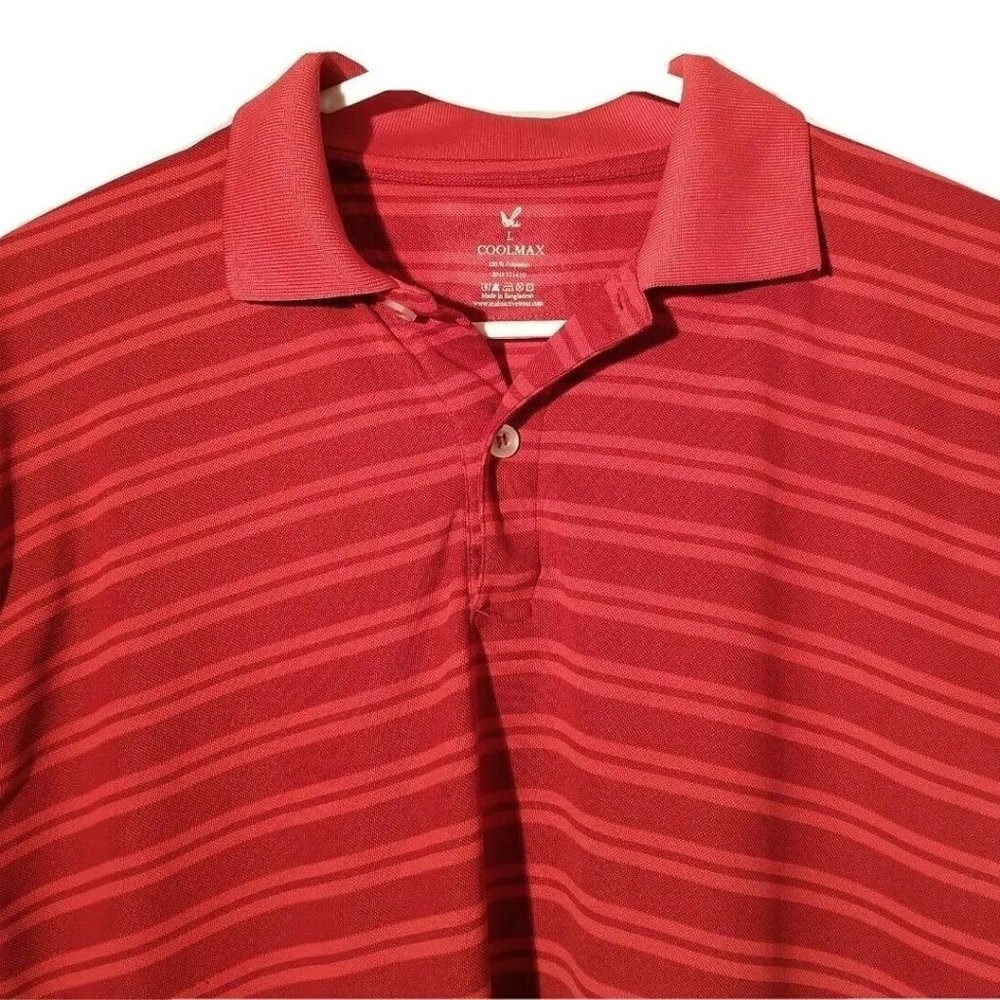 Maks Coolmax Men's Large Red Striped Short Sleeve Activewear Polo Shirt